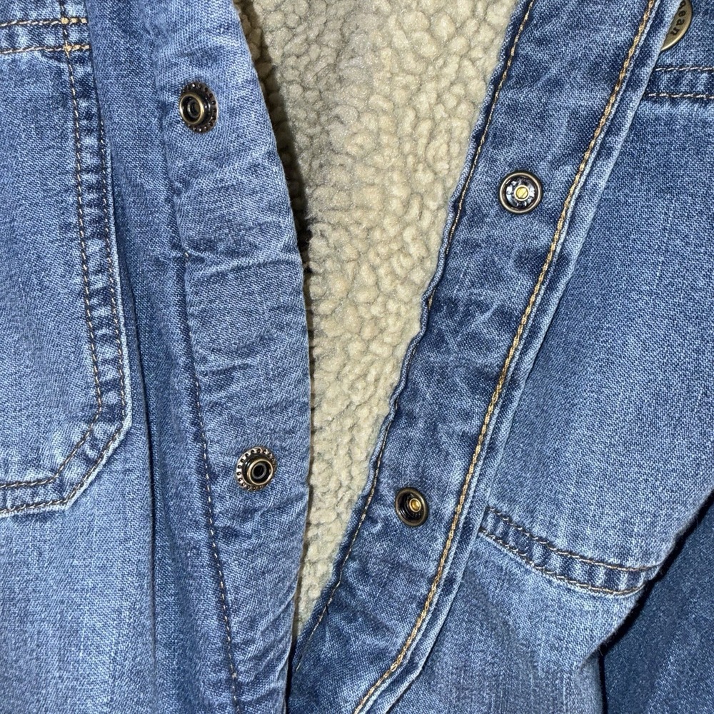 LL Bean 1912 Heritage Sherpa Lined Denim Shirt Jacket Men's Med Snap Up Shacket - Picture 9 of 15